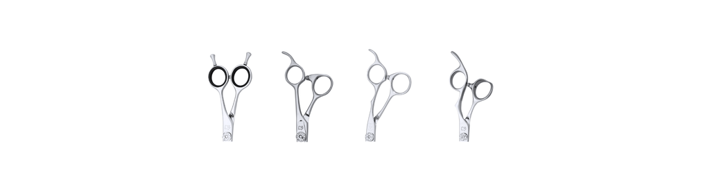 Handle types of hairdressing scissors: classic handle, offset handle, crane handle, symmetrical handle.