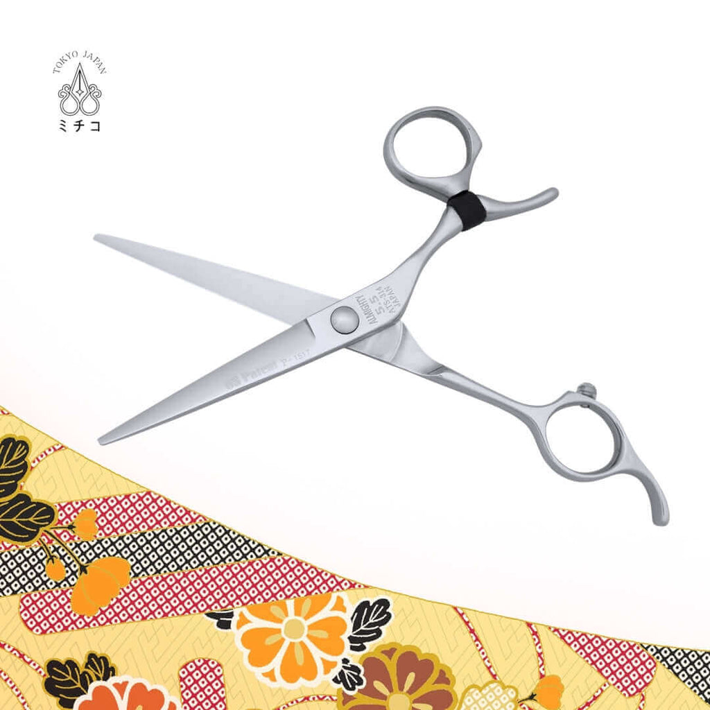 Michiko ALMIGHTY 5.5 inch cutting scissors: Japanese hair scissors providing carpal tunnel comfort for barbers.